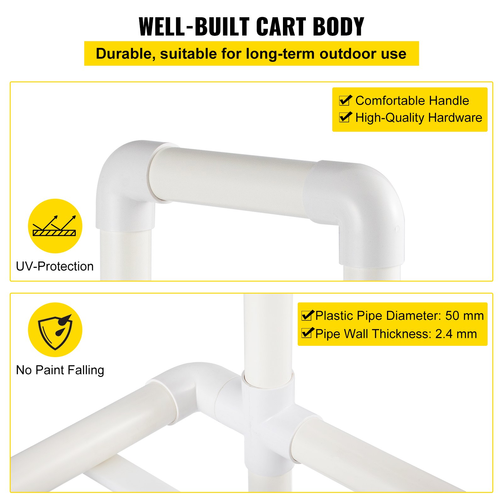 VEVOR Carrito de Reciclaje de PVC y Plástico Resistente con 4 Ruedas, Estructura de Fácil Montaje que no Requiere Herramientas, Soporte para Basura Resistente a la Intemperie para y Carrito, Blanco