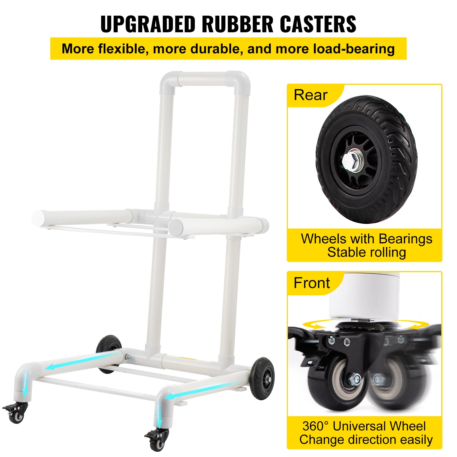 VEVOR Carrito de Reciclaje de PVC y Plástico Resistente con 4 Ruedas, Estructura de Fácil Montaje que no Requiere Herramientas, Soporte para Basura Resistente a la Intemperie para y Carrito, Blanco