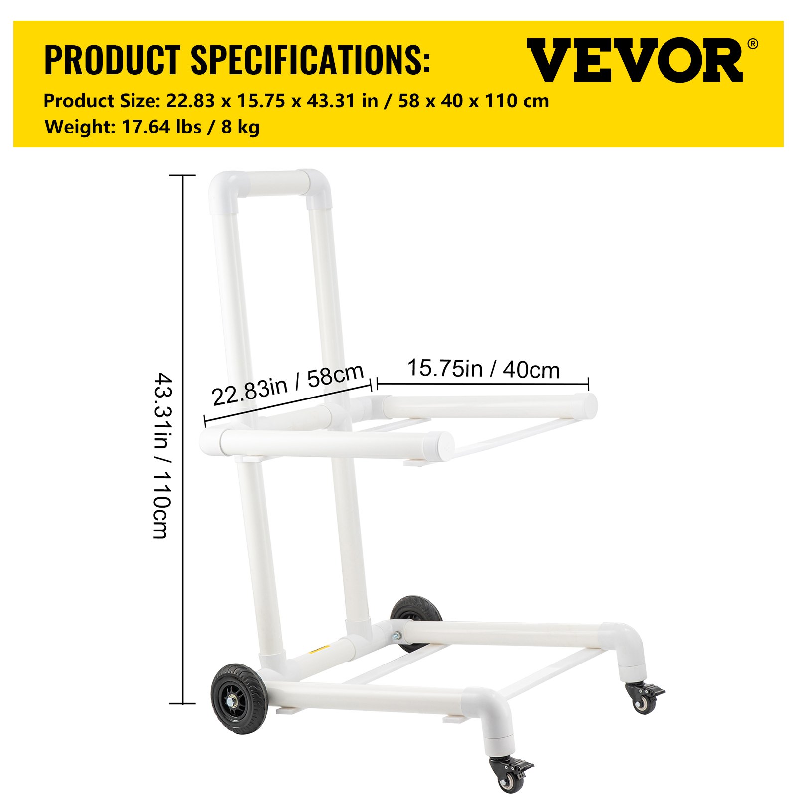 VEVOR Carrito de Reciclaje de PVC y Plástico Resistente con 4 Ruedas, Estructura de Fácil Montaje que no Requiere Herramientas, Soporte para Basura Resistente a la Intemperie para y Carrito, Blanco