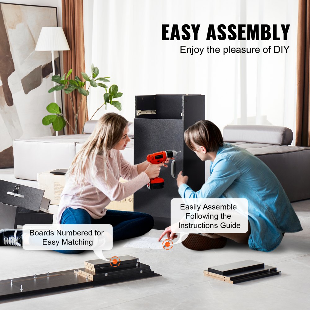 Organizador de salón VEVOR, mueble de pared para peluquería, con 3 soportes, espejo, dos puertas y un cajón, color negro.