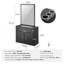 VEVOR Organizador de salón, mueble colgante de pared para peluquería, completo con 3 soportes, espejo, almacenamiento de dos puertas y un cajón, negro