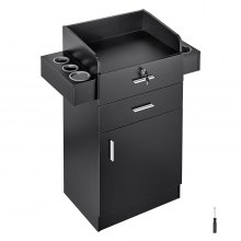 VEVOR Organizador de salón, estación de trabajo de peluquería, completo con 6 soportes, un gabinete y cajones dobles (uno con cerradura), en elegante negro