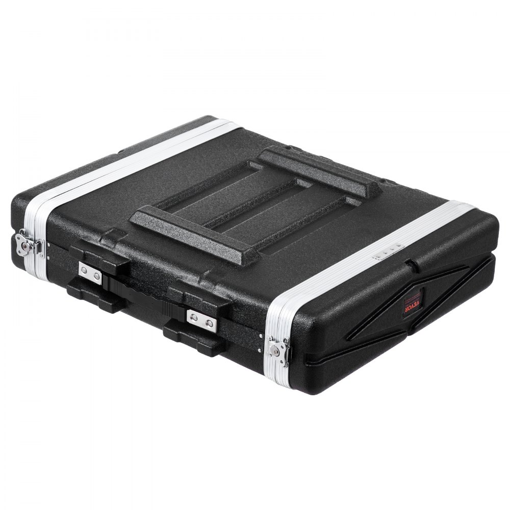 Caja de rack VEVOR 2U, profundidad estándar de 19 pulgadas, gabinete para servidor con asa de ABS, cierres de mariposa resistentes y paneles frontal y posterior desmontables, para amplificadores, mezcladores y receptores de micrófono.