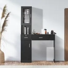 VEVOR Estación de trabajo de salón, unidad montada en la pared para profesionales del cabello, solución de almacenamiento para peinado de spa, incluye 1 gabinete, 3 estantes y 2 cajones (uno con cerradura), en elegante negro