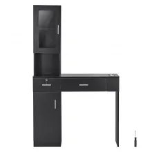 VEVOR Estación de trabajo de salón, unidad montada en la pared para profesionales del cabello, solución de almacenamiento para peinado de spa, incluye 1 gabinete, 3 estantes y 2 cajones (uno con cerradura), en elegante negro