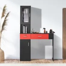 VEVOR Estación de trabajo de salón, unidad de pared para profesionales del cabello, solución de almacenamiento para peinado de spa, incluye gabinete, 3 estantes y 2 cajones (uno con cerradura), en negro y rojo