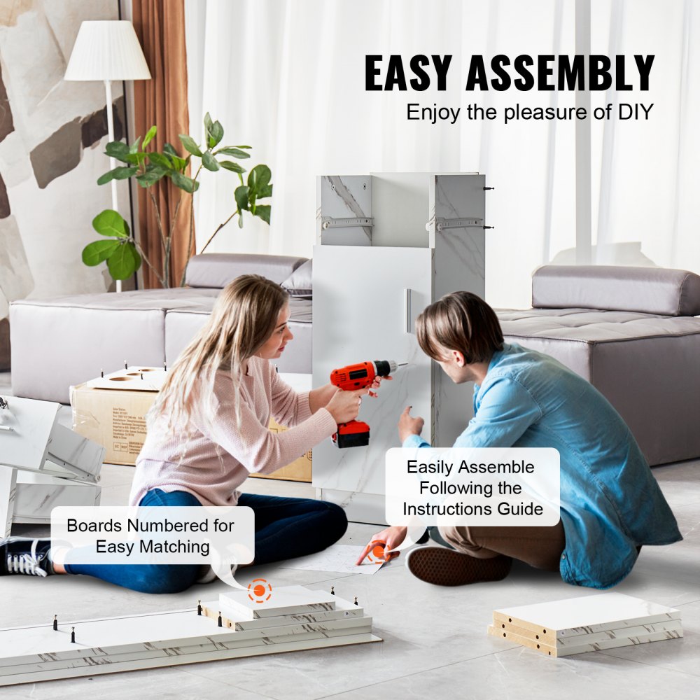 Estación de trabajo de salón VEVOR, unidad de pared para profesionales del cabello, solución de almacenamiento para estilismo de spa, incluye 1 gabinete, 3 estantes, 2 cajones (1 con cerradura), en blanco