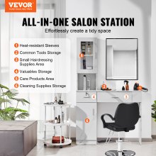 VEVOR Estación de trabajo de salón, unidad de pared para profesionales del cabello, solución de almacenamiento para peinado de spa, incluye 1 gabinete, 3 estantes, 2 cajones (1 con cerradura), en blanco