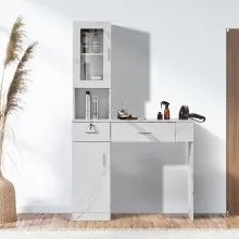 VEVOR Estación de trabajo de salón, unidad de pared para profesionales del cabello, solución de almacenamiento para peinado de spa, incluye 1 gabinete, 3 estantes, 2 cajones (1 con cerradura), en blanco
