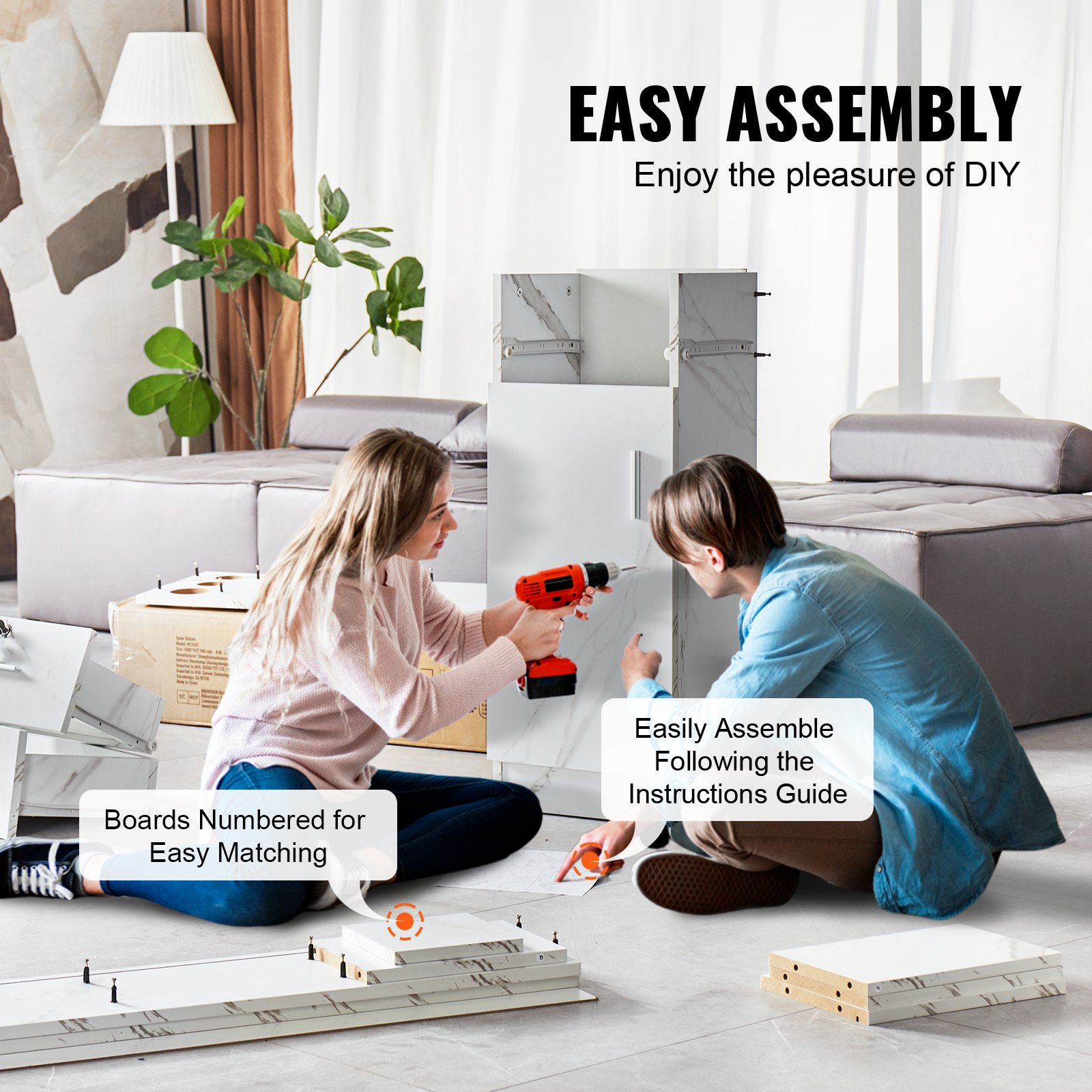 Estación de trabajo de salón VEVOR, unidad de pared para profesionales del cabello, solución de almacenamiento para estilismo de spa, incluye 1 gabinete, 3 estantes, 2 cajones (1 con cerradura), en blanco