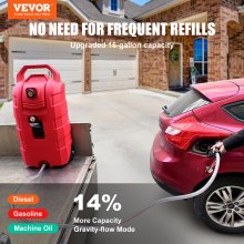 VEVOR Carrito de combustible de 16 galones, 7,8 L/min, contenedor portátil de tanque de almacenamiento de gas con boquilla ruedas de goma, tanque de almacenamiento de transferencia de combustible para gasolina, máquina diésel, aceite, cortacésped, tractor, barco, motocicleta