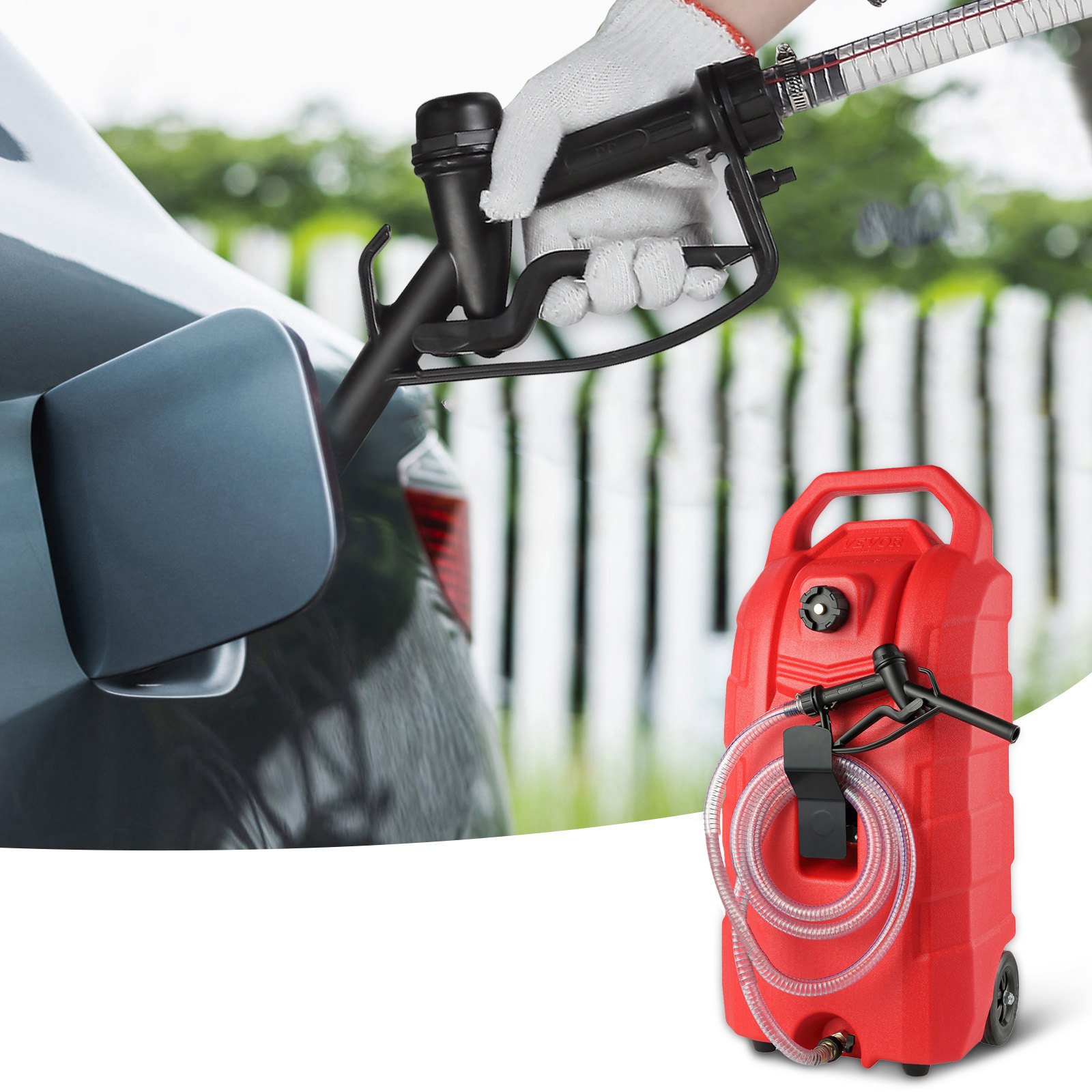 VEVOR Bidón de Gas con Ruedas 16 Gal 60 L Tanque de Combustible Portátil con Bomba Manual, Transferencia de Combustible para Gasolina, Diesel, Aceite, Máquina, Cortacésped, Coche, Tractor, Barco, Moto