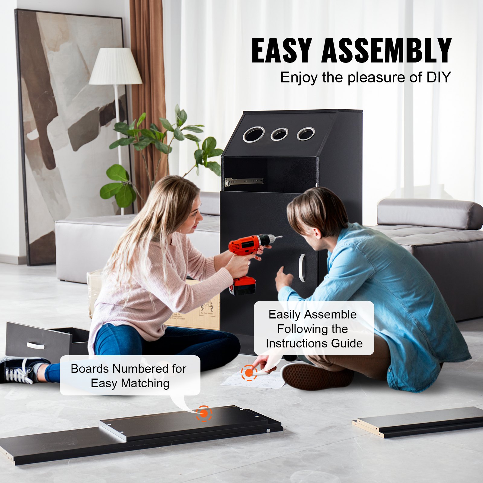 Organizador de salón VEVOR, estación de trabajo para profesionales del cabello, con 3 soportes para secadores, espacio de almacenamiento y un cajón, en negro.