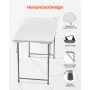 Mesa plegable VEVOR, mesa utilitaria plegable por la mitad, resistente y portátil, de 122 cm (4 pies), mesa rectangular de plástico para interiores y exteriores con altura ajustable y asa integrada, ideal para fiestas, comidas, picnics y acampadas, blanca.