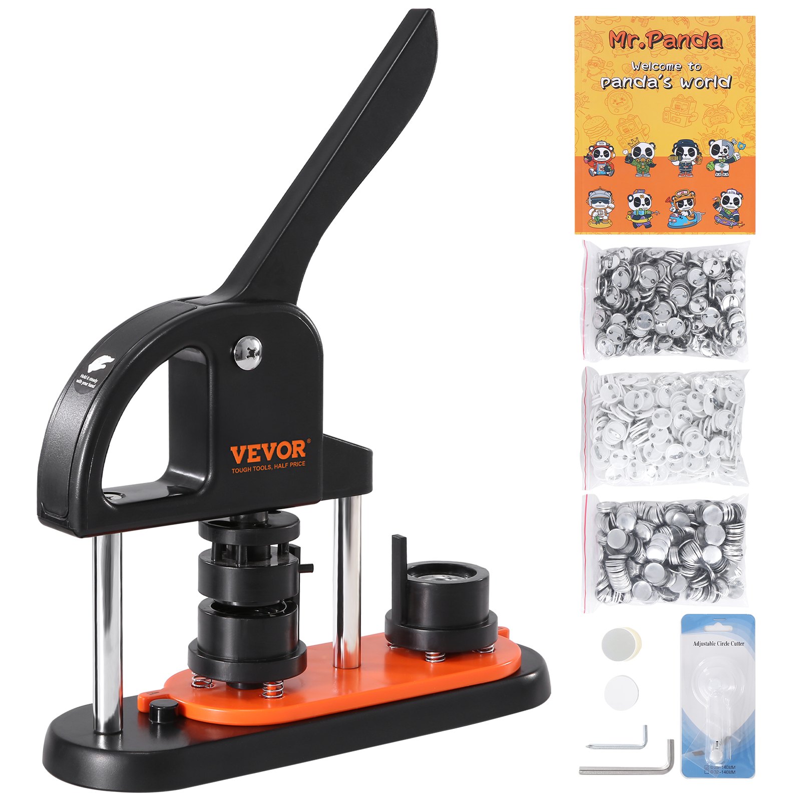 VEVOR Máquina para hacer botones, 0,98 pulgadas/25 mm con 500 piezas de botones, máquina para hacer botones con libro mágico Panda, kit de punzonadora con mango de arco ergonómico, para niños, regalos
