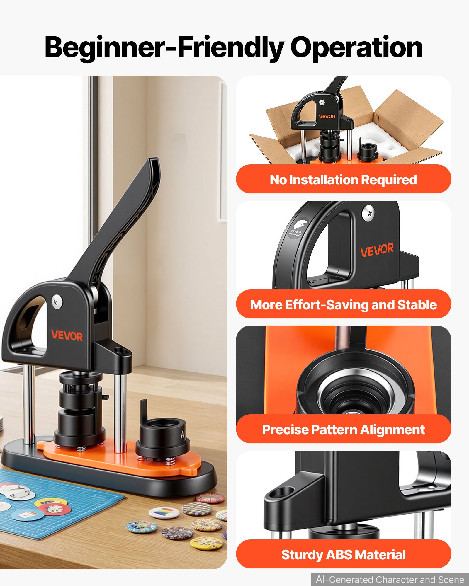 Máquina para hacer botones VEVOR, máquina para hacer pines de 0,98 pulgadas/25 mm con 500 piezas para botones, máquina para hacer botones con libro mágico Panda, kit de prensa perforadora con mango ergonómico en arco, para regalos de bricolaje para niños y Navidad
