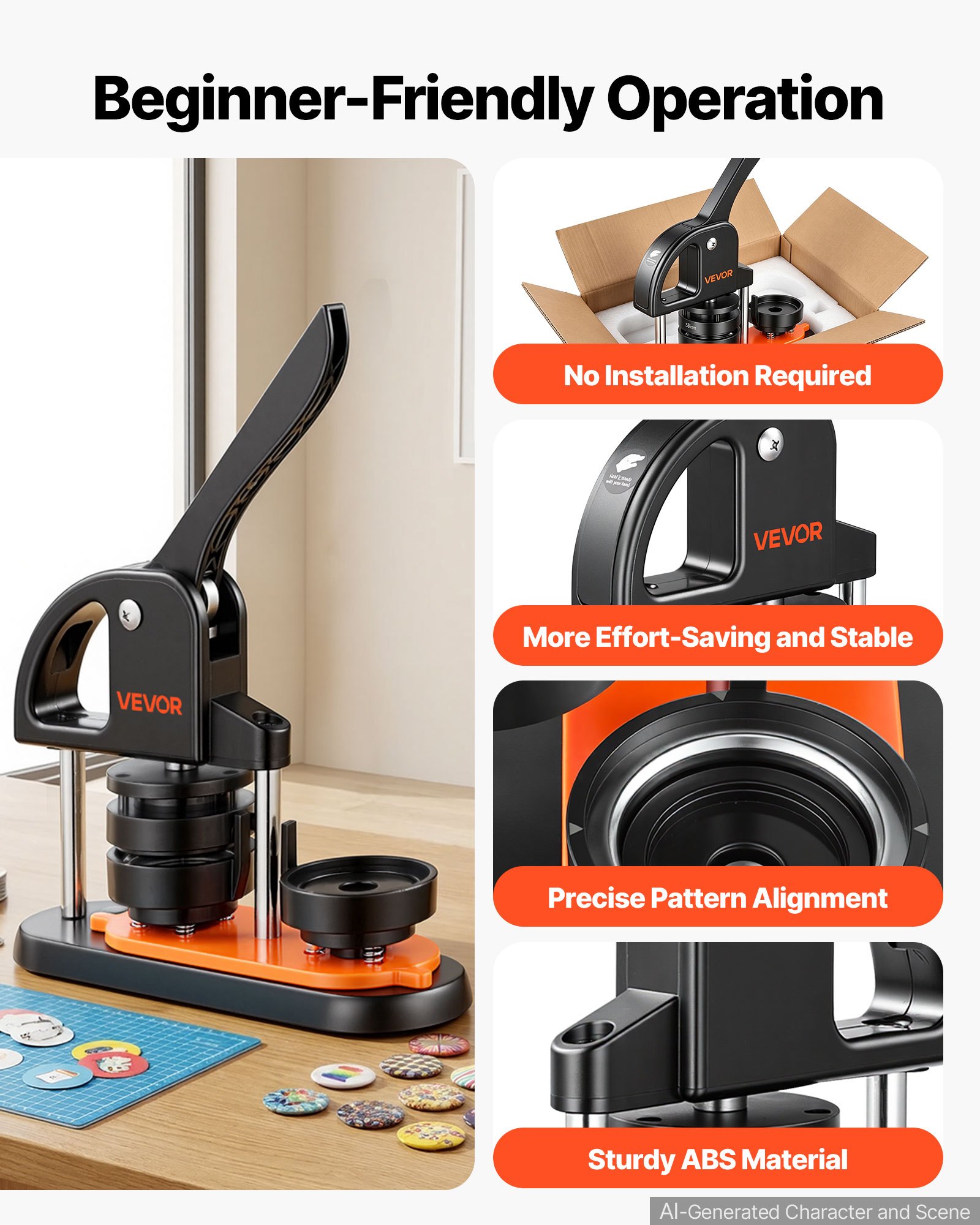 Máquina para hacer botones VEVOR, máquina para hacer pines de 2,28 pulgadas/58 mm con 100 piezas para botones, kit de prensa perforadora con mango ergonómico arqueado, máquina para hacer botones con libro mágico Panda, para regalos de bricolaje para niños y Navidad