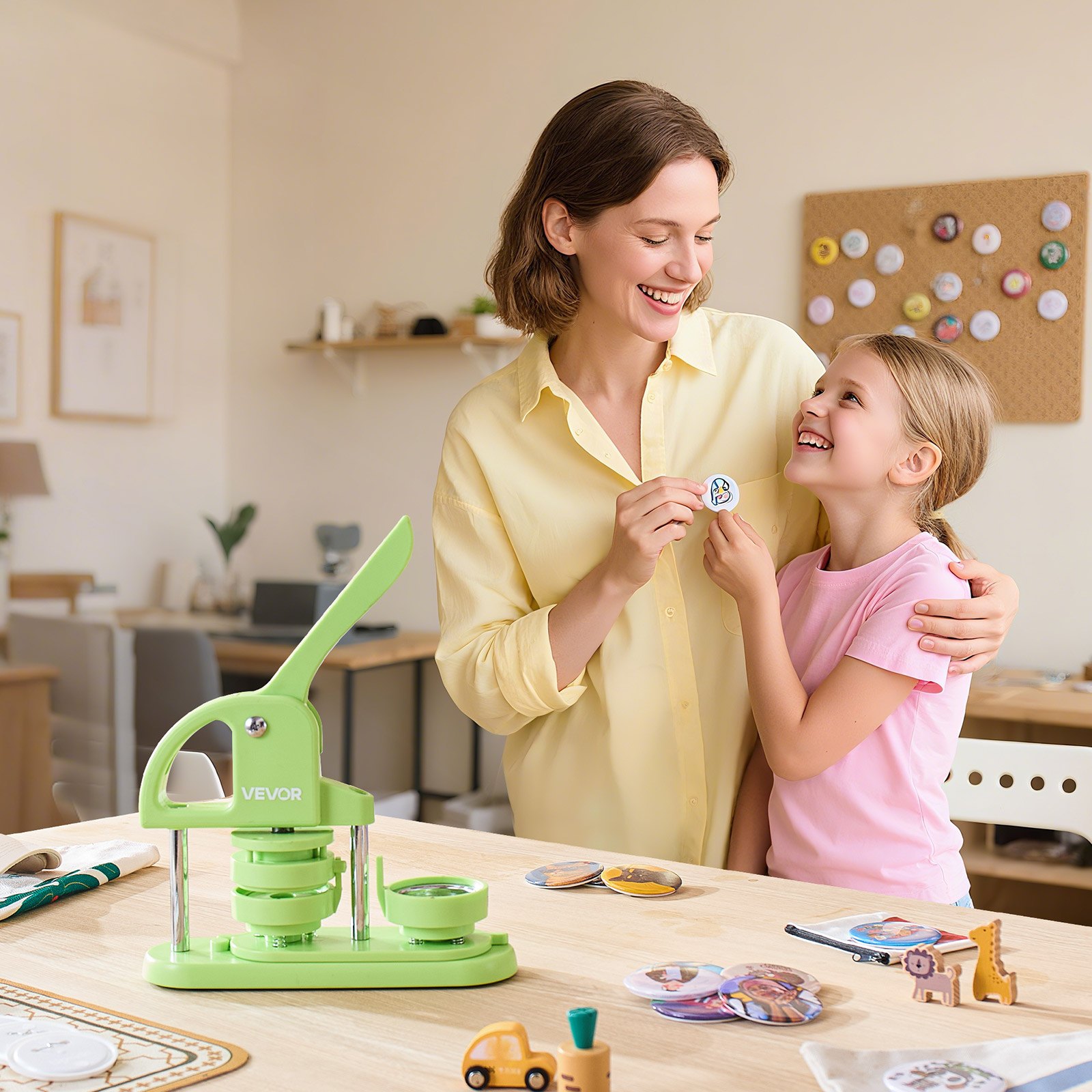 VEVOR Button Maker Machine, 2.28 in, Plastic Pin Maker with 100pcs Button Parts, Circle Cutter and Hex Wrenches, Reinforced Ergonomic Handle, for DIY Badges, Personalized Pins and Key Chains, Green