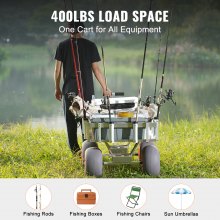 VEVOR Carro de pesca de playa, capacidad de carga de 500 libras, carro de pescado y marino con cuatro ruedas grandes de 13 pulgadas, neumáticos de globo de PU para arena, carro de muelle de aluminio resistente con 6 soportes para caña para pesca, picnic