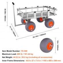 VEVOR Carro de pesca de playa, capacidad de carga de 500 libras, carro de pescado y marino con cuatro ruedas grandes de 13 pulgadas, neumáticos de globo de PU para arena, carro de muelle de aluminio resistente con 6 soportes para caña para pesca, picnic