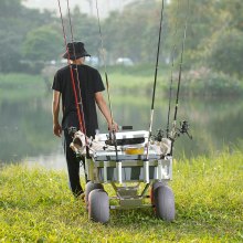 VEVOR Carro de pesca de playa, capacidad de carga de 500 libras, carro de pescado y marino con cuatro ruedas grandes de 13 pulgadas, neumáticos de globo de PU para arena, carro de muelle de aluminio resistente con 6 soportes para caña para pesca, picnic