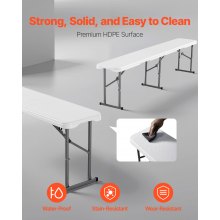 VEVOR Banco plegable de plástico de 6 pies, banco portátil para exteriores, para picnic, camping, jardín