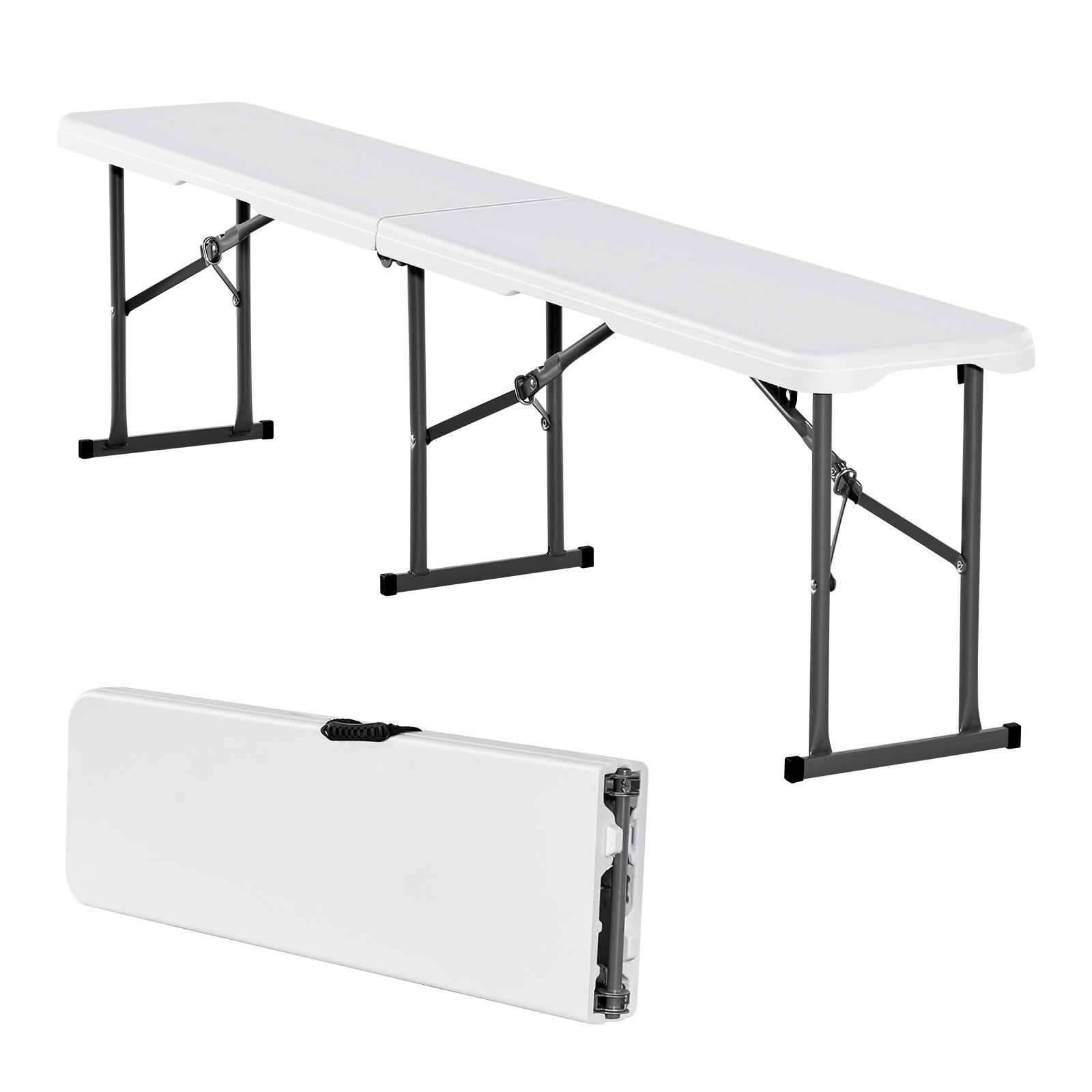 Banco plegable de plástico VEVOR, portátil de 1,8 m para interior/exterior, picnic, fiesta, patio, camping, comedor, asiento plegable de HDPE liso para jardín, fútbol, actividades multiusos, 1 paquete, blanco