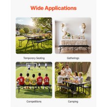 VEVOR Banco plegable de plástico de 6 pies, banco portátil para exteriores, para picnic, camping, jardín