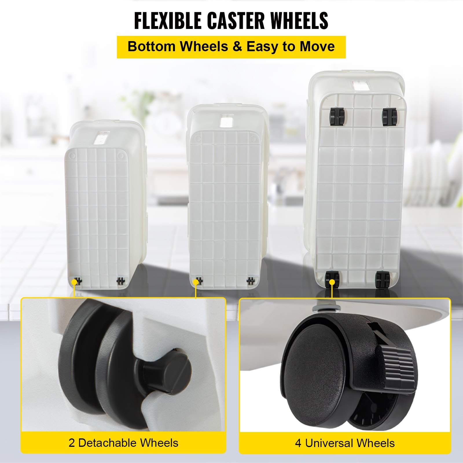 VEVOR Contenedor de almacenamiento de ingredientes, 11.4+5.8+3.4 galones de capacidad Contenedor de ingredientes de estante, Contenedores de harina de 500 tazas con ruedas Contenedor de ingredientes de almacenamiento de estante comercial Prosave con tapa y contenedor de cuchara de arroz para cocina Blanco