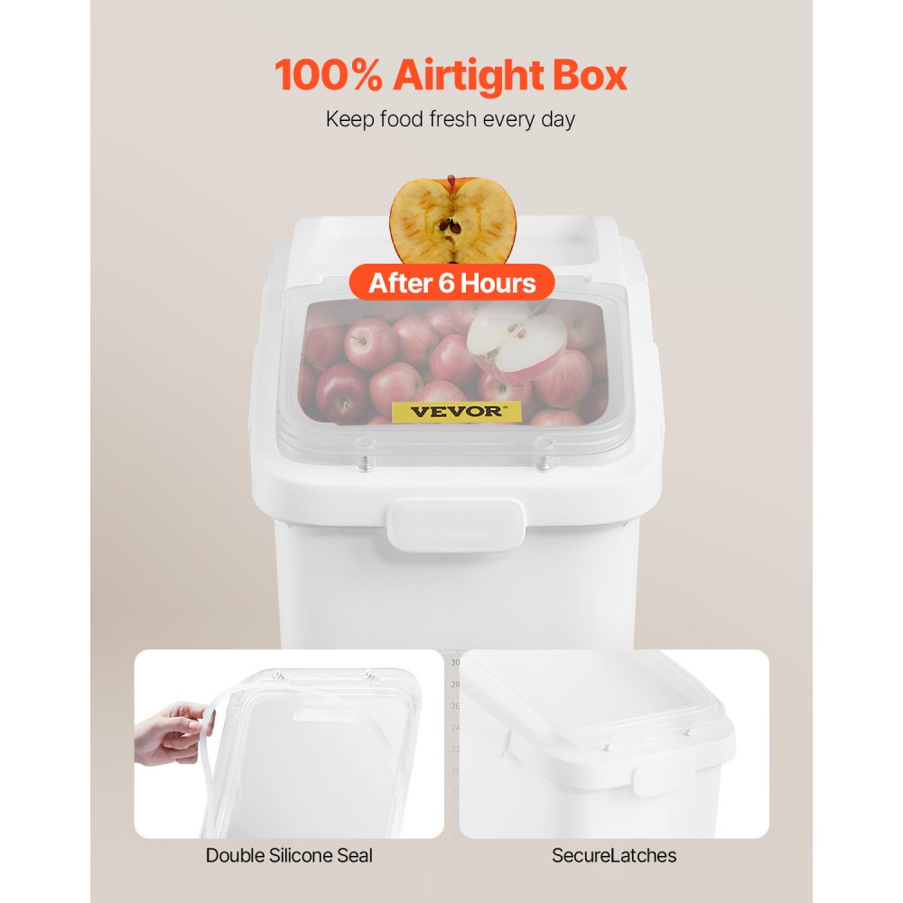 VEVOR Contenedor de almacenamiento de ingredientes, contenedor de ingredientes con estante de capacidad de 11.4 galones, contenedores de harina de 280 tazas con ruedas Contenedor de ingredientes de almacenamiento en estante Prosave comercial con tapa y cuchara para arroz para cocina, color blanco