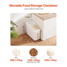 Contenedor de almacenamiento de ingredientes VEVOR, contenedor de ingredientes de estante de capacidad de 11.4 galones, contenedores de harina de 280 tazas con ruedas Contenedor de ingredientes de almacenamiento de estante comercial Prosave con tapa y contenedor de arroz para cocina Blanco