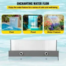 VEVOR Aliviadero de Fuente de Piscina en Cascada 23,6 x  3,2  x 8,1 pulgadas 17 Colores LED, Fuente de Cascada de Piscina Acrílico Sólido, Cascada de Piscina para Estanque de Jardín Control Remoto