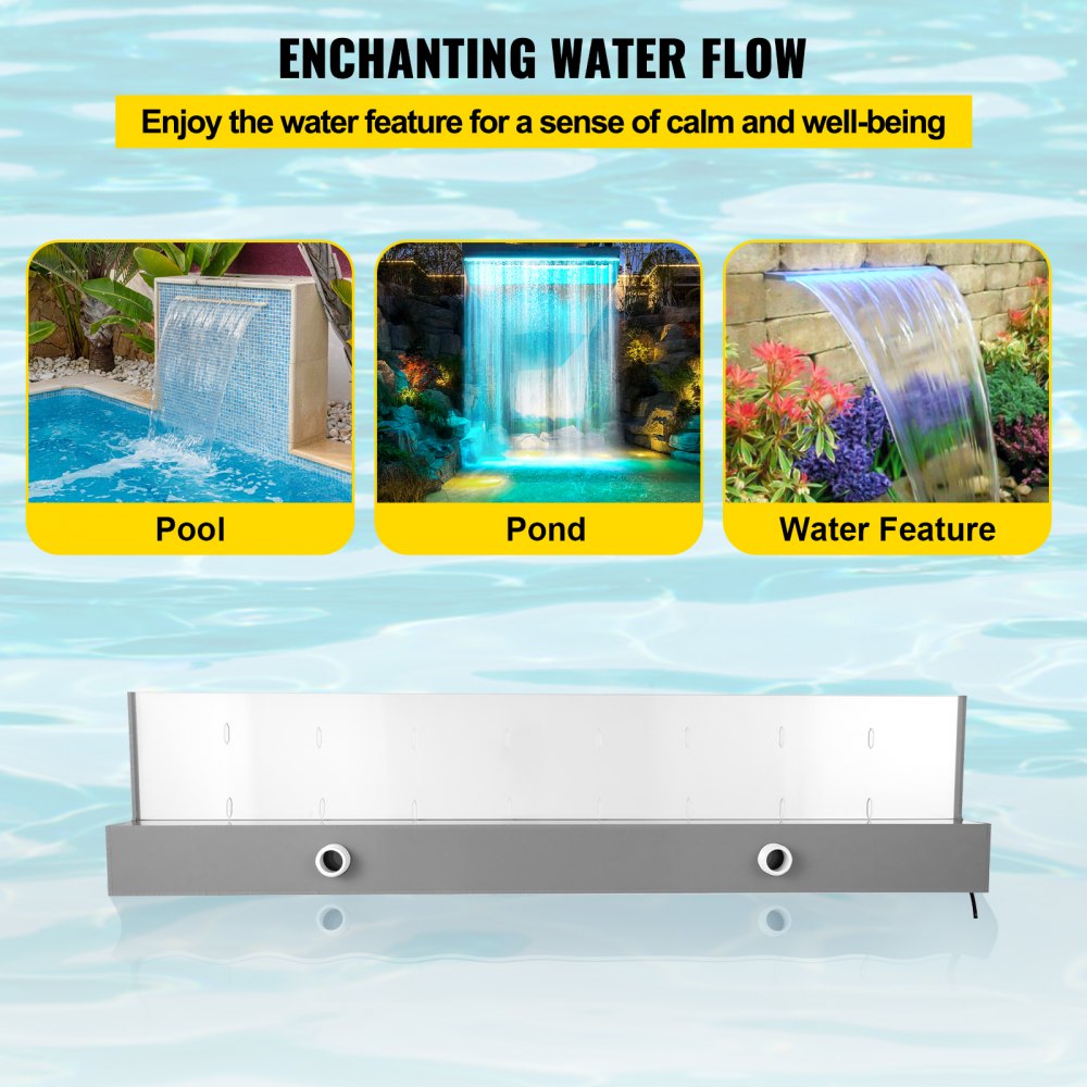 Encantadora exhibición de flujo de agua con piscina, estanque y fuente utilizando el aliviadero de fuente VEVOR.