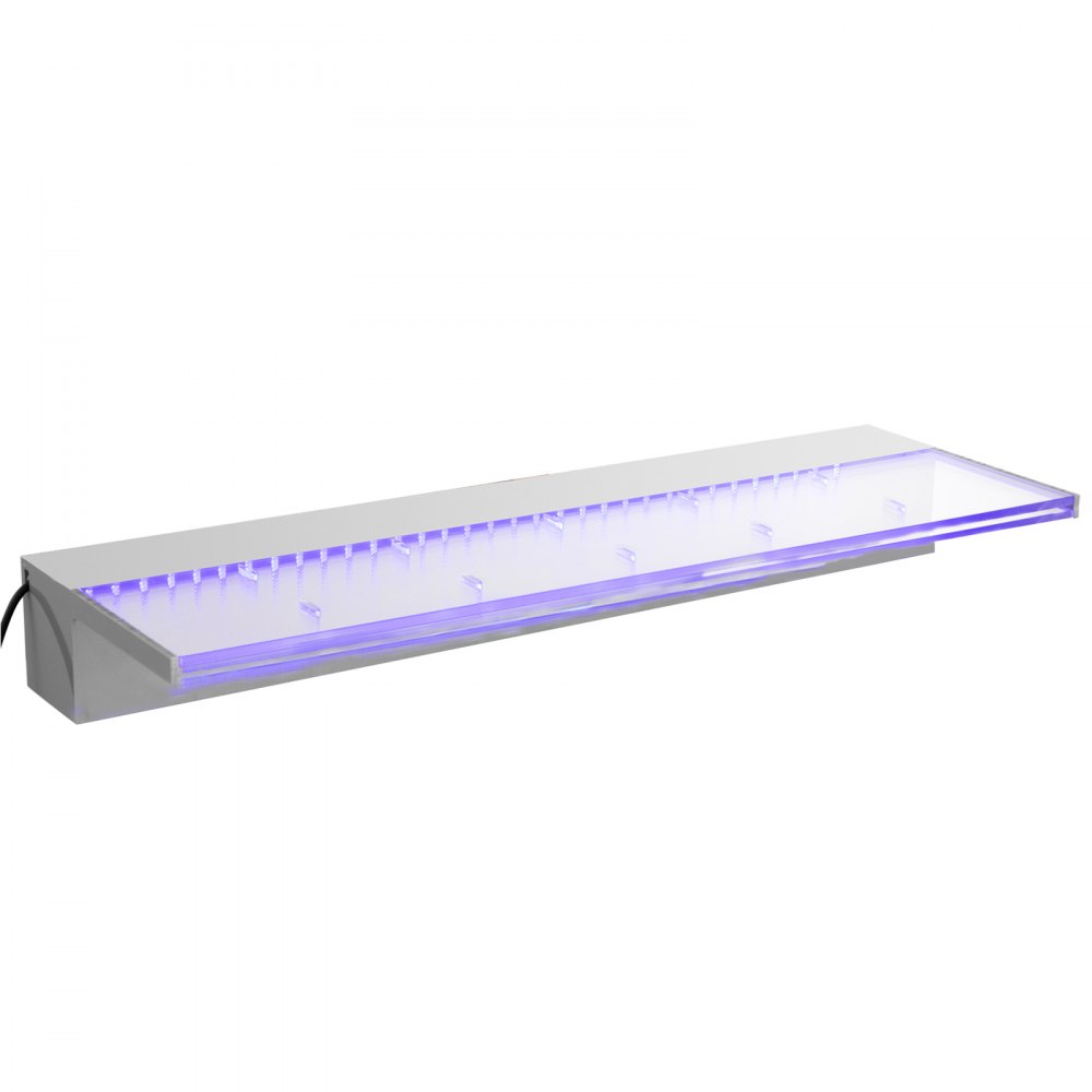 Aliviadero de fuente VEVOR con iluminación LED azul y diseño de acero inoxidable.