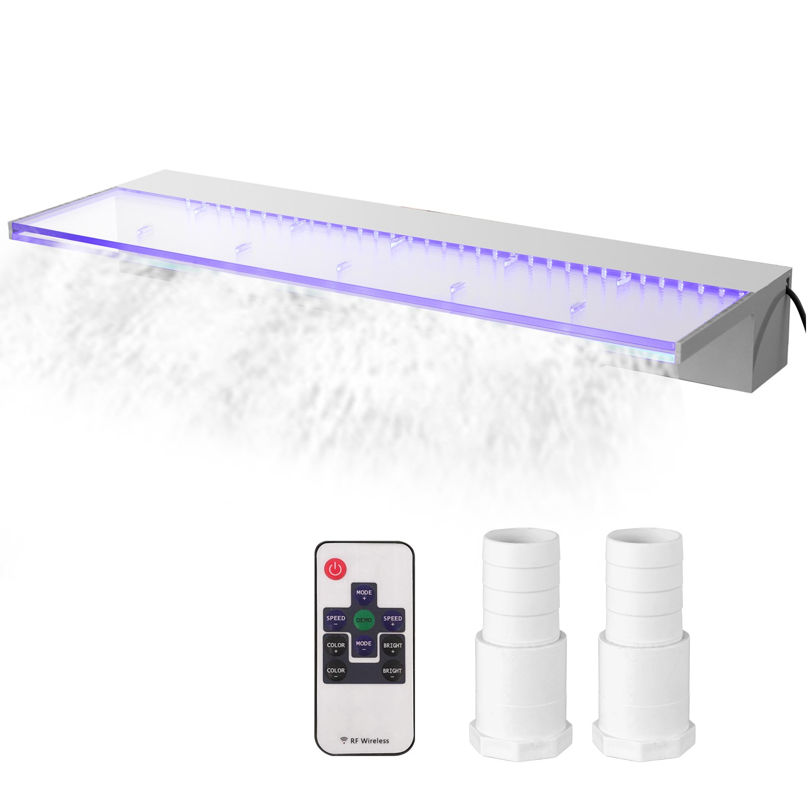 Aliviadero de fuente VEVOR con luces LED, control remoto y accesorios de plomería.