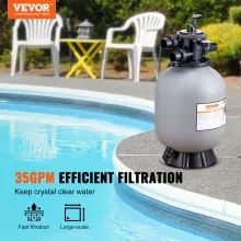 Filtro de arena VEVOR, 16 pulgadas, tasa de flujo de hasta 35 GPM, sistema de filtro de arena para piscina enterrada con válvula multipuerto de 7 vías, filtro, retrolavado, enjuague, recirculación, residuos, invierno, funciones cerradas