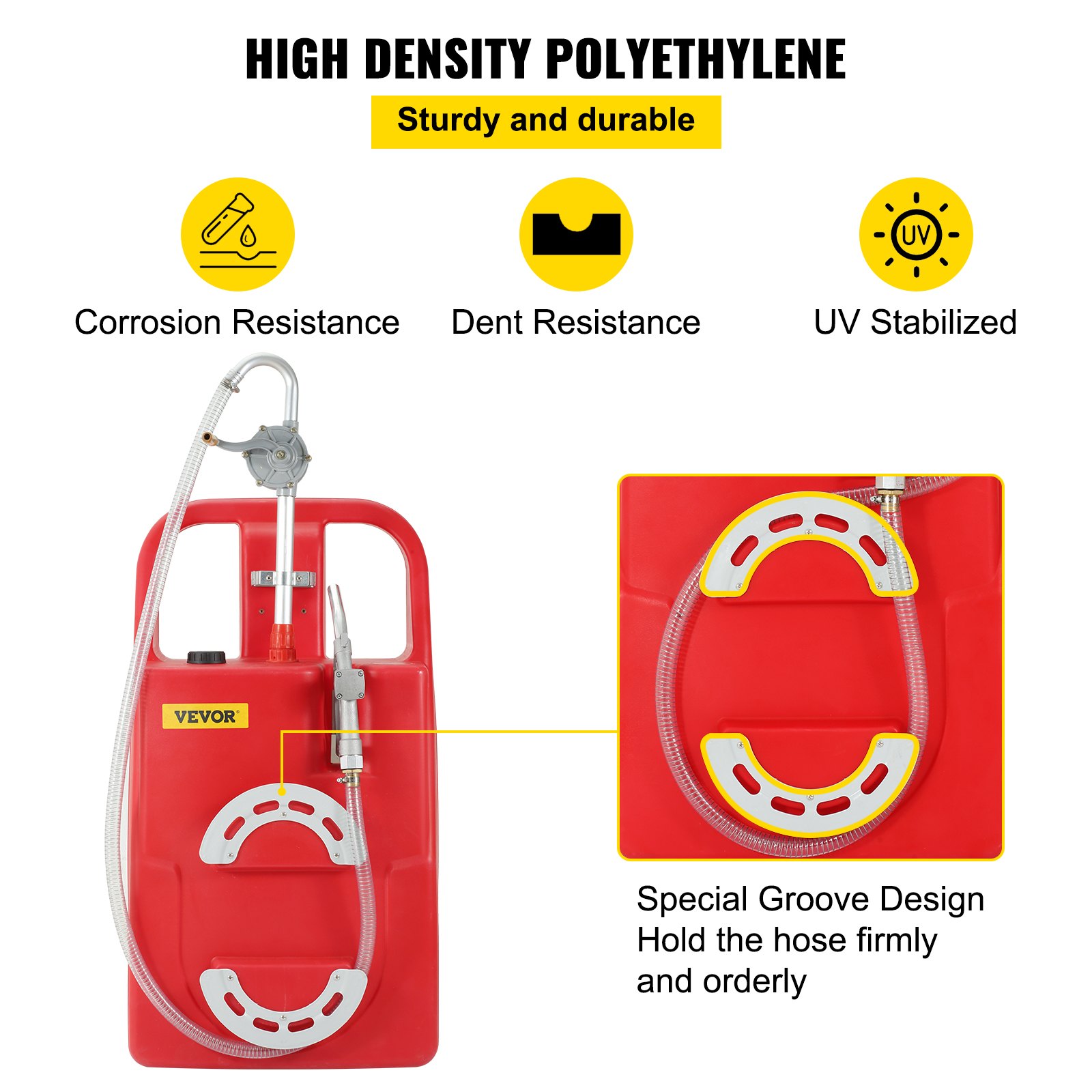 VEVOR Fuel Caddy, 25 galones, tanque de almacenamiento de combustible portátil sobre ruedas, con bomba de transferencia Manuel, contenedor de combustible diesel de gasolina para automóviles, cortadoras de césped, vehículos todo terreno, barcos, más, rojo