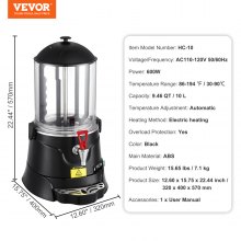 VEVOR Dispensador de chocolate caliente 2,6 gal / 10 l Máquina de chocolate caliente para bebidas calientes