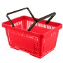 Cesta de la compra VEVOR roja con asas negras, con diseño perforado para ventilación.