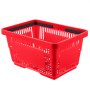 Cesta de compra VEVOR de plástico rojo con inserciones negras y diseño de fondo reforzado.