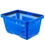 Cesta de compra VEVOR azul con asas negras, con un diseño ventilado para facilitar su transporte.