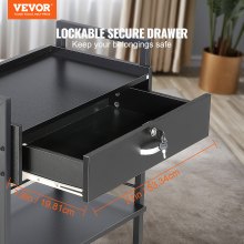 VEVOR Carrito de salón de belleza, gabinete de estaciones de peluquería de 3 niveles para estilista con cajón con cerradura, estación de almacenamiento rodante de MDF con 4 ruedas (2 con cerradura) para tatuaje de barbería SPA de belleza