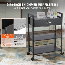 VEVOR Carrito de salón de belleza, gabinete de estaciones de peluquería de 3 niveles para estilista con cajón con cerradura, estación de almacenamiento rodante de MDF con 4 ruedas (2 con cerradura) para tatuaje de barbería SPA de belleza
