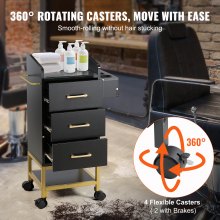 VEVOR Carrito de almacenamiento para salón de belleza, gabinete de estación de peluquería con tapa de vidrio para estilista con cajón y soporte para secador, carrito de peluquería con ruedas de MDF con 4 ruedas (2 con cerradura) para peluquero Beauty SPA