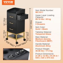 VEVOR Carrito de almacenamiento para salón de belleza, gabinete de estación de peluquería con tapa de vidrio para estilista con cajón y soporte para secador, carrito de peluquería con ruedas de MDF con 4 ruedas (2 con cerradura) para peluquero Beauty SPA