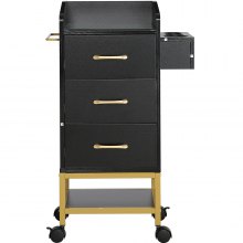 VEVOR Carrito de almacenamiento para salón de belleza, gabinete de estación de peluquería con tapa de vidrio para estilista con cajón y soporte para secador, carrito de peluquería con ruedas de MDF con 4 ruedas (2 con cerradura) para peluquero Beauty SPA