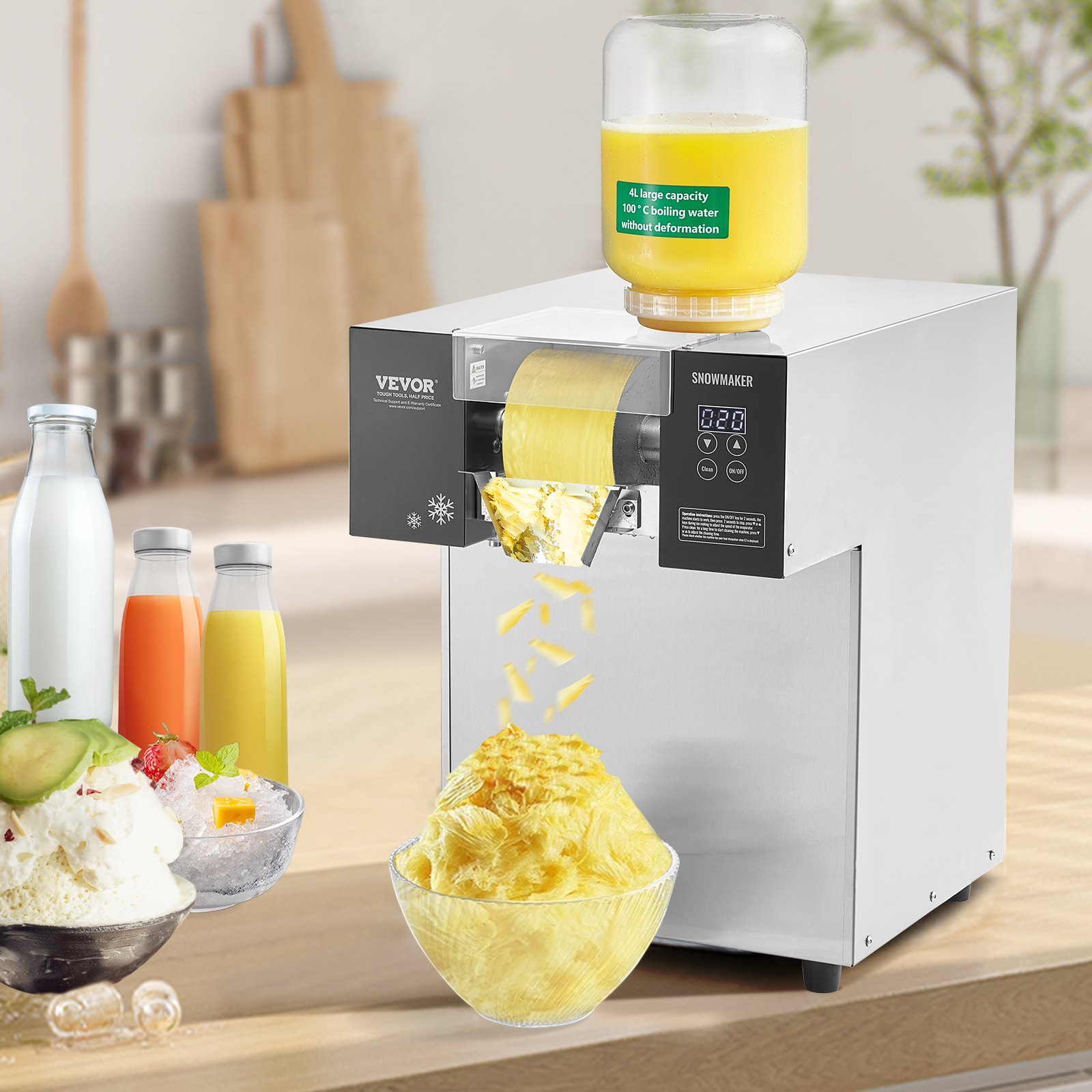 Máquina de hielo comercial VEVOR, 170 kg/24 h, máquina de hielo en copos de nieve, máquina de raspado de hielo de acero inoxidable, máquina eléctrica para hacer conos de nieve, sistema de refrigeración líquida para una rápida disipación del calor, helados