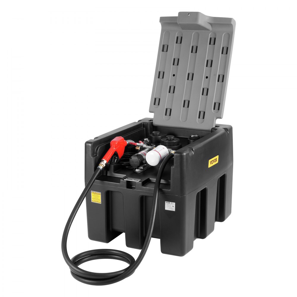 VEVOR Tanque diésel portátil, capacidad de 58 galones y caudal de 10 GPM, tanque de combustible diésel con bomba de transferencia eléctrica de 12 V y manguera de goma de 13.1 pies, tanque de transferencia diésel de PE para fácil transporte de combustible, gris