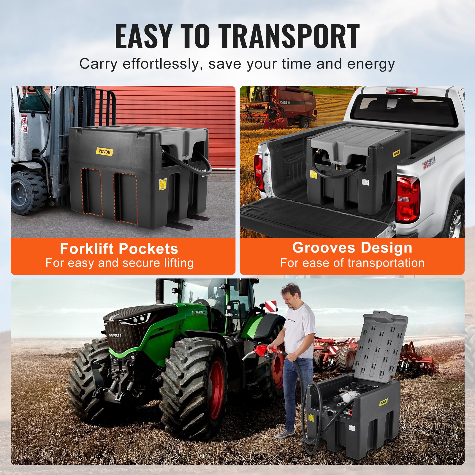 VEVOR Tanque diésel portátil, capacidad de 58 galones y caudal de 10 GPM, tanque de combustible diésel con bomba de transferencia eléctrica de 12 V y manguera de goma de 13.1 pies, tanque de transferencia diésel de PE para fácil transporte de combustible, gris