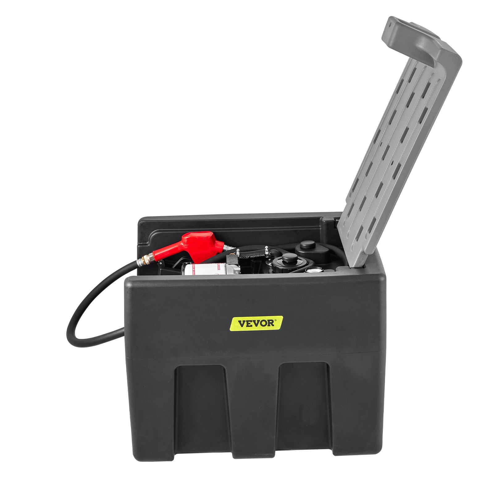 VEVOR Tanque diésel portátil, capacidad de 58 galones y caudal de 10 GPM, tanque de combustible diésel con bomba de transferencia eléctrica de 12 V y manguera de goma de 13.1 pies, tanque de transferencia diésel de PE para fácil transporte de combustible, gris